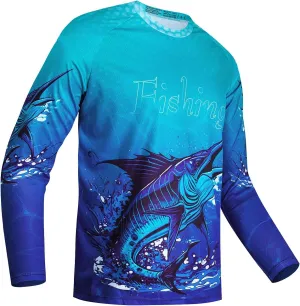 JPOJPO Mens Fishing Shirt Long Sleeve, Fishing Jerseys Fish Tshirts - Breathable, Cooling, Light-Weight