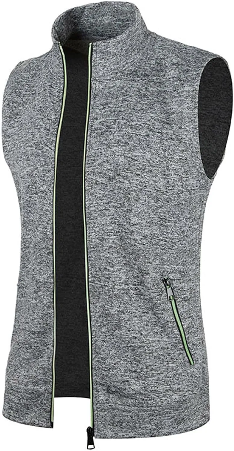 jsaierl Men's Casual Stand Collar Vest Full Zip Up Jacket Coat Vest Lightweight Slim Fit Vest Jackets with Zipper Pockets