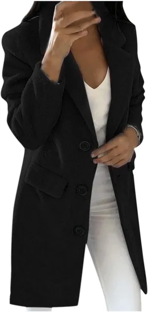 jsaierl Women's Peacoat Fall Winter Casual Notch Lapel Single Breasted Trench Coat Fashion Mid Long Pea Coat with Pocket 2024