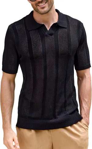 Kallspin Men's Knit Polo Shirt Casual Summer Beach Shirt Short Sleeve Textured Cotton Polo