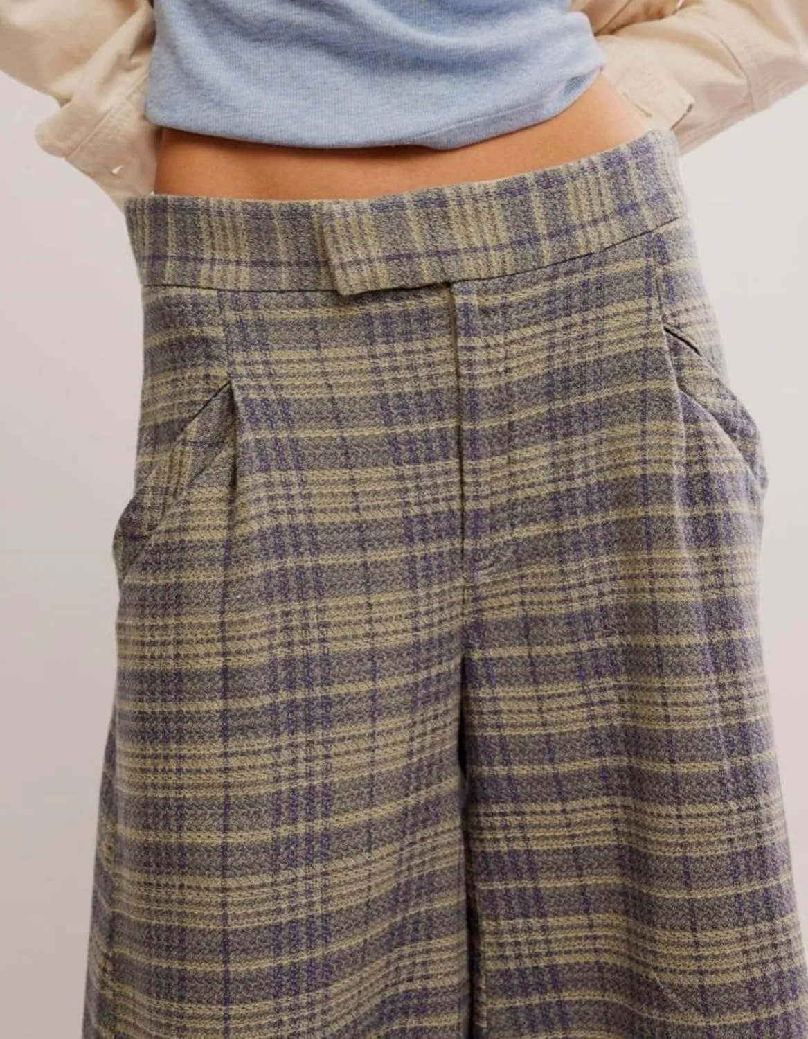 Kedera Women Vintage Tartan Plaid Print Wide Leg Pants High Waisted Baggy Trousers Casual Business Work Slacks