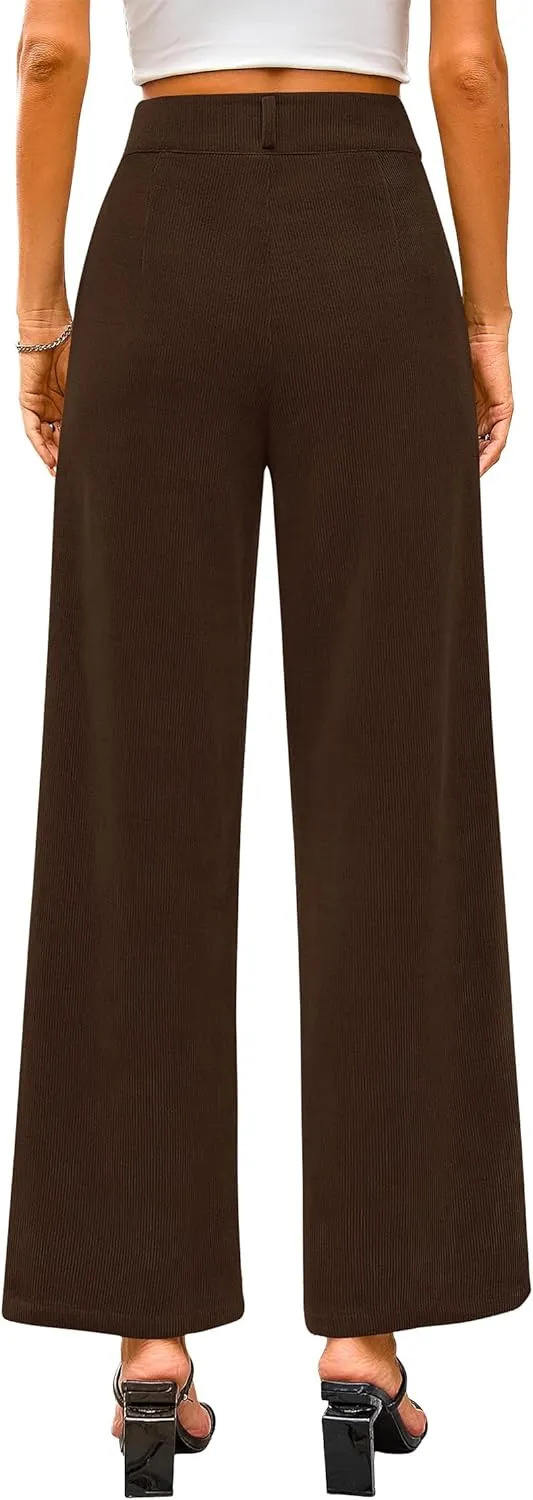KIRUNDO Corduroy Pants Women High Waisted Wide Leg Pants Business Casual Fall Winter Straight Loose Trousers with Pockets