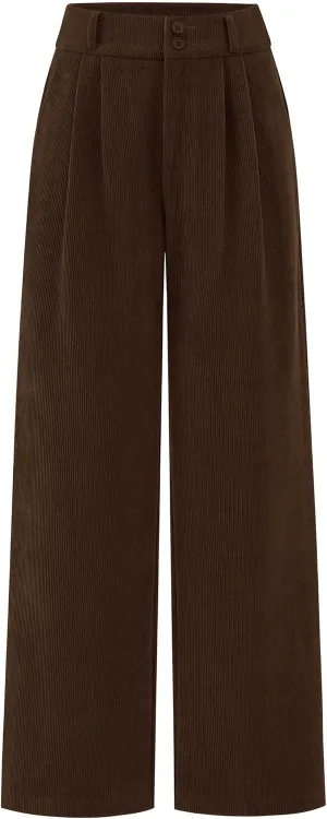 KIRUNDO Corduroy Pants Women High Waisted Wide Leg Pants Business Casual Fall Winter Straight Loose Trousers with Pockets