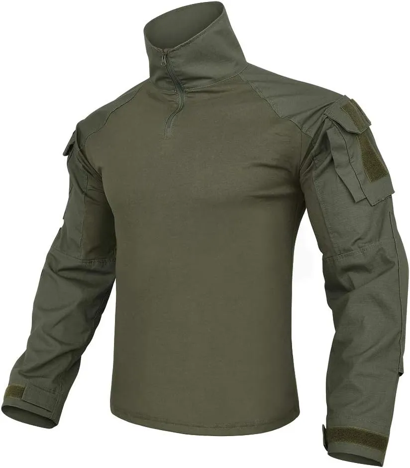 KRYDEX Tactical Men's Combat Shirt Rapid Assault Long Sleeve Shirt with Elbow Pads