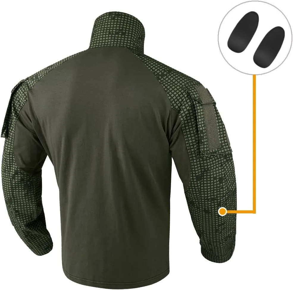 KRYDEX Tactical Men's Combat Shirt Rapid Assault Long Sleeve Shirt with Elbow Pads