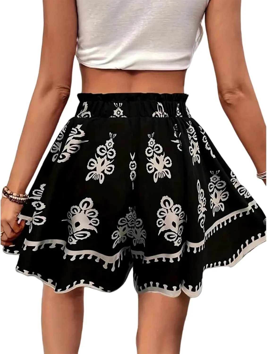 Kubbon Flowy Shorts for Women Floral Printed Shorts High Waist Boho Skorts Casual Baggy Ruffle Tennis Skirts Summer Clothes