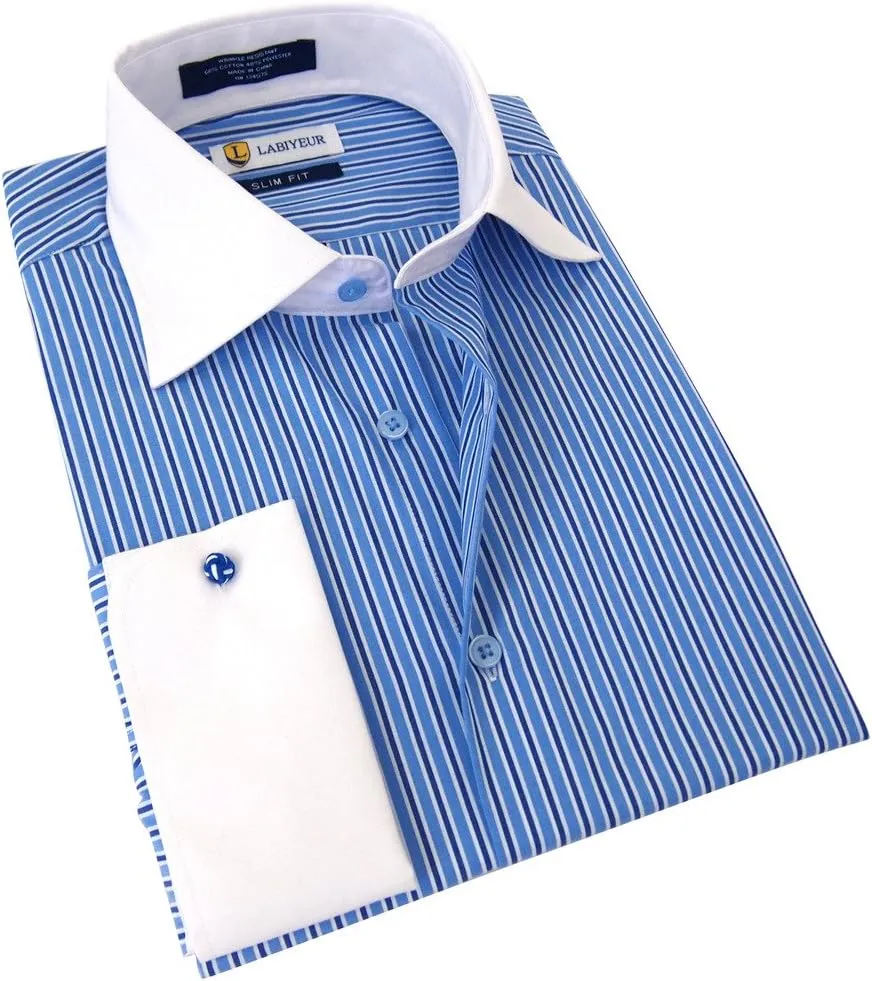 Labiyeur Men's Slim Fit Spread Collar French Cuff Long Sleeve Formal Dress Shirt