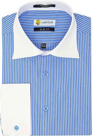 Labiyeur Men's Slim Fit Spread Collar French Cuff Long Sleeve Formal Dress Shirt