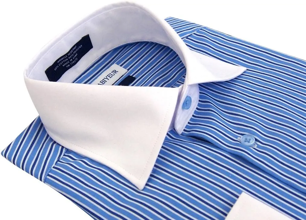 Labiyeur Men's Slim Fit Spread Collar French Cuff Long Sleeve Formal Dress Shirt