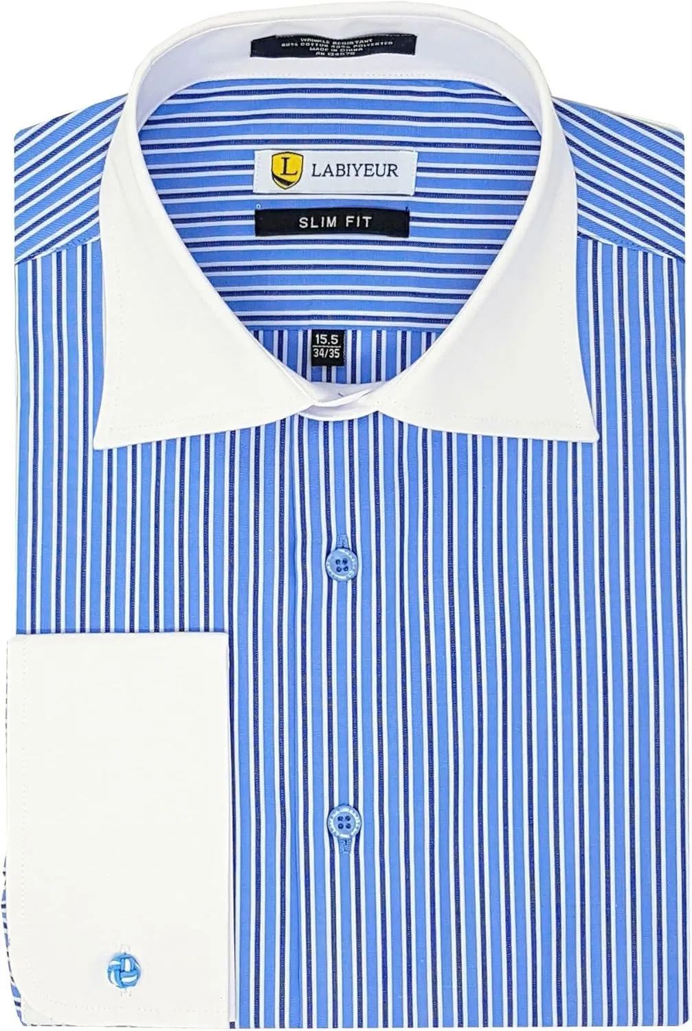 Labiyeur Men's Slim Fit Spread Collar French Cuff Long Sleeve Formal Dress Shirt