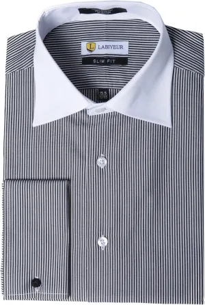 Labiyeur Slim Fit Spread Collar French Cuff Men's Cotton Dress Shirt