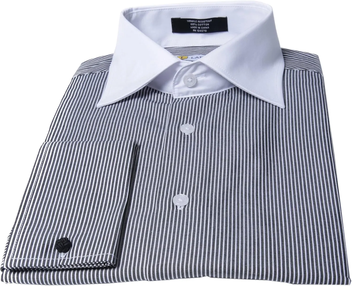 Labiyeur Slim Fit Spread Collar French Cuff Men's Cotton Dress Shirt