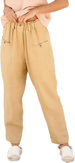 Ladies Womens Summer Dresses Women's Trendy Solid Linen Elastic Waist Pants Plus Size Loose Fit Straight Wide Leg Lounge Trousers with Deep Pockets(Yellow,X-Large)