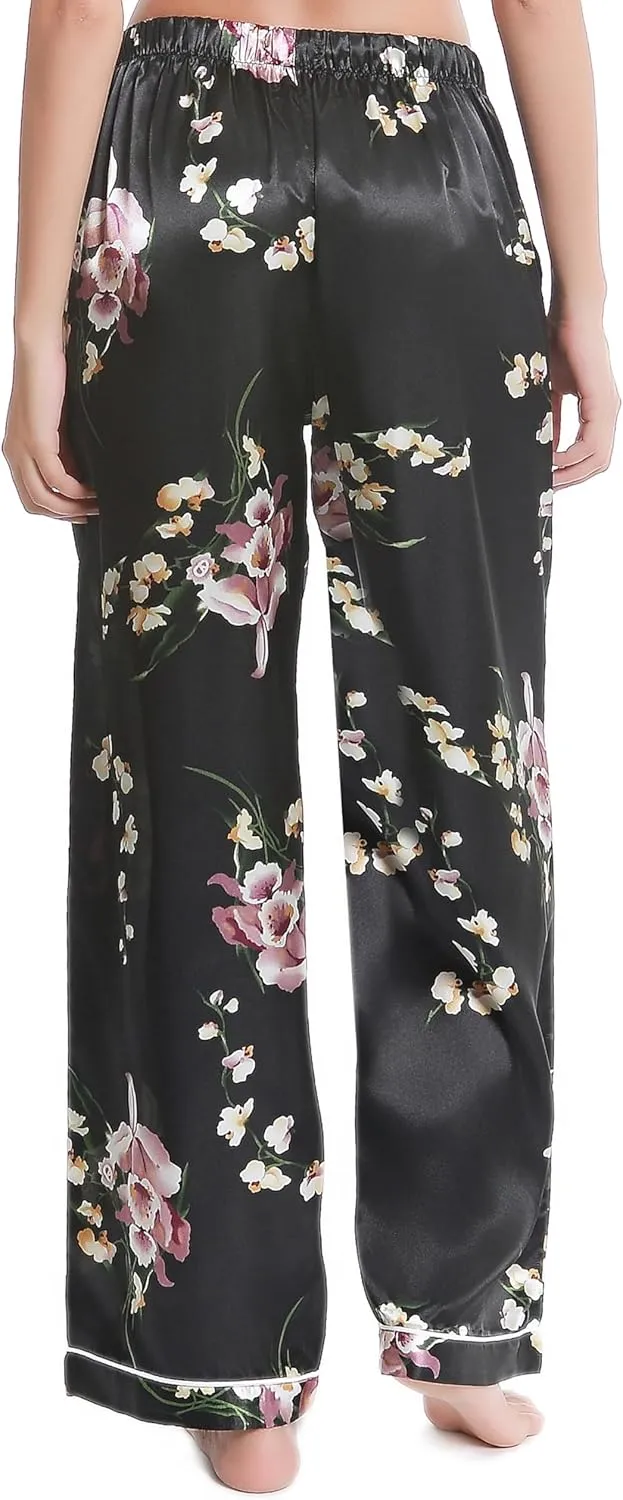 Lavenderi Women's Silk Satin Pajama Pants, Long Sleep Pants with Drawstring