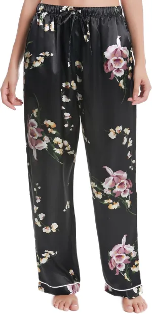 Lavenderi Women's Silk Satin Pajama Pants, Long Sleep Pants with Drawstring