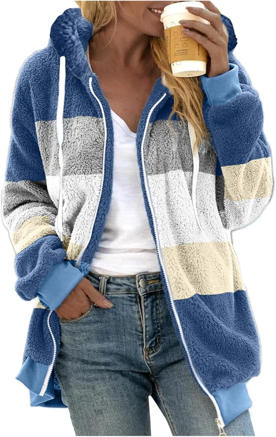 LCMTWX Fuzzy Shaggy Teddy Coats Jacket Cute Hooded Pullover Sweatershirt Solid Artificial Wool Coats Outwear Winter Coat