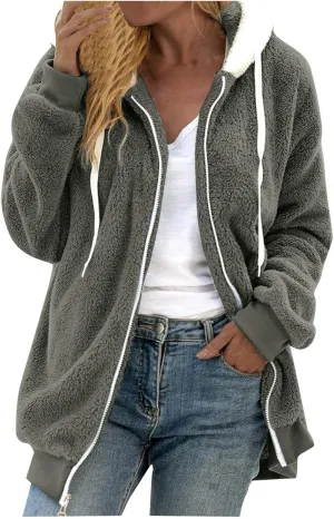 LCMTWX Fuzzy Shaggy Teddy Coats Jacket Cute Hooded Pullover Sweatershirt Solid Artificial Wool Coats Outwear Winter Coat