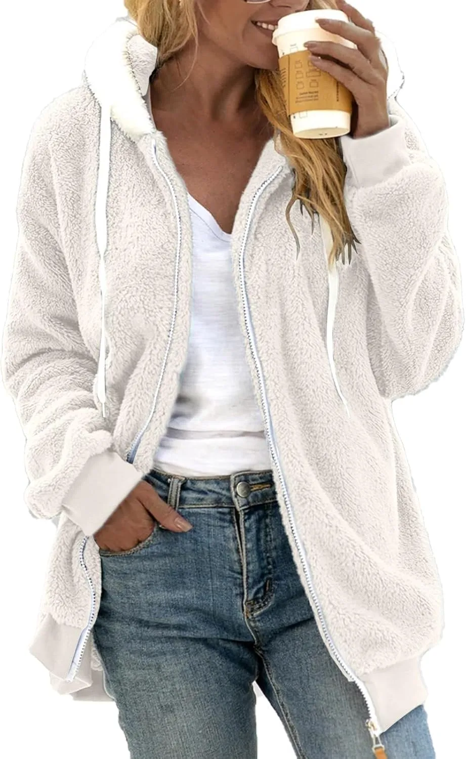LCMTWX Fuzzy Shaggy Teddy Coats Jacket Cute Hooded Pullover Sweatershirt Solid Artificial Wool Coats Outwear Winter Coat