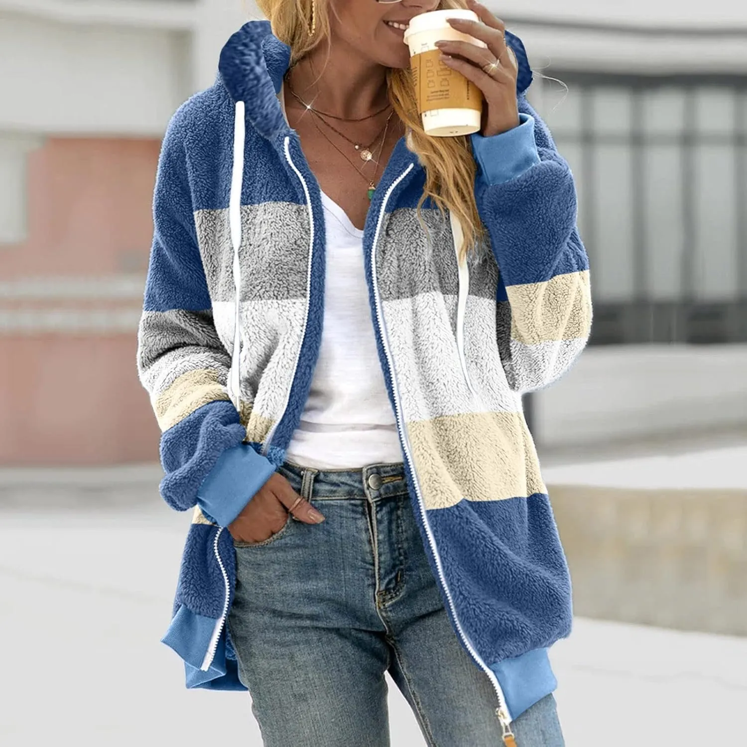 LCMTWX Fuzzy Shaggy Teddy Coats Jacket Cute Hooded Pullover Sweatershirt Solid Artificial Wool Coats Outwear Winter Coat