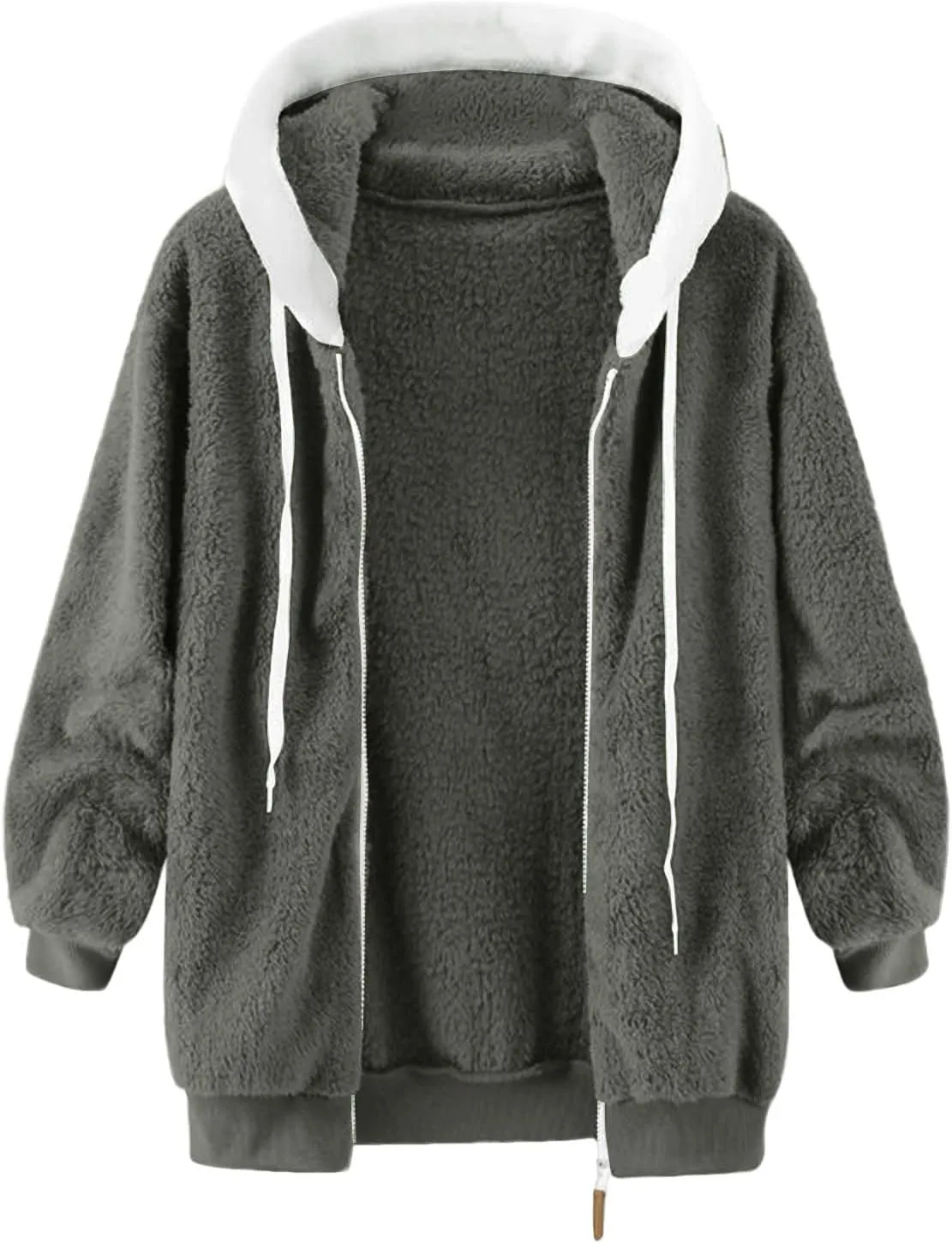 LCMTWX Fuzzy Shaggy Teddy Coats Jacket Cute Hooded Pullover Sweatershirt Solid Artificial Wool Coats Outwear Winter Coat