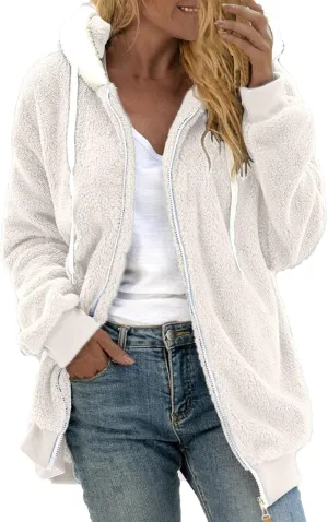 LCMTWX Fuzzy Shaggy Teddy Coats Jacket Cute Hooded Pullover Sweatershirt Solid Artificial Wool Coats Outwear Winter Coat