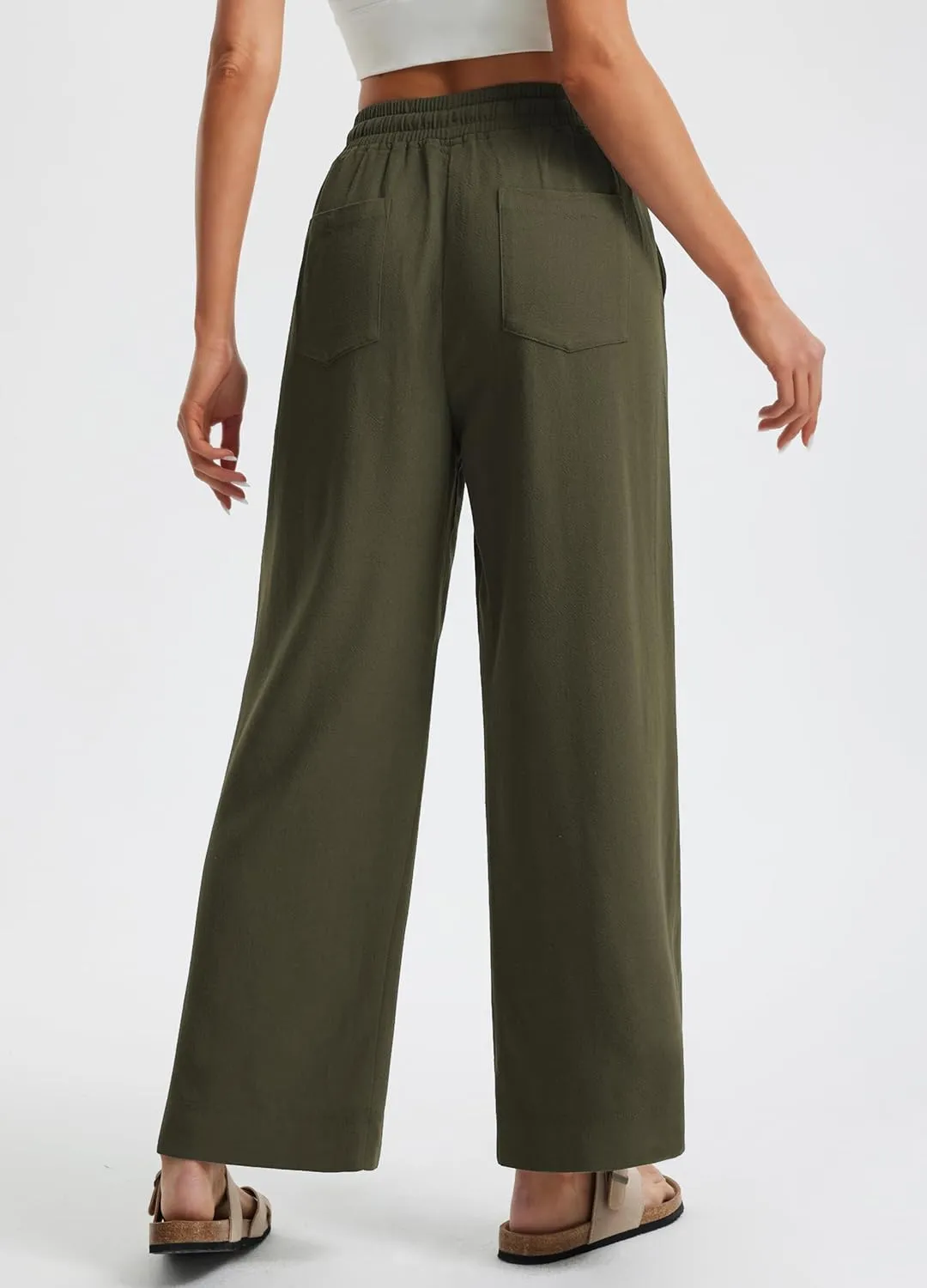 Libin Linen Pants Women Wide Leg Casual Beach Pants Cotton Linen Summer Lounge Pants Travel Work Trousers with Pockets