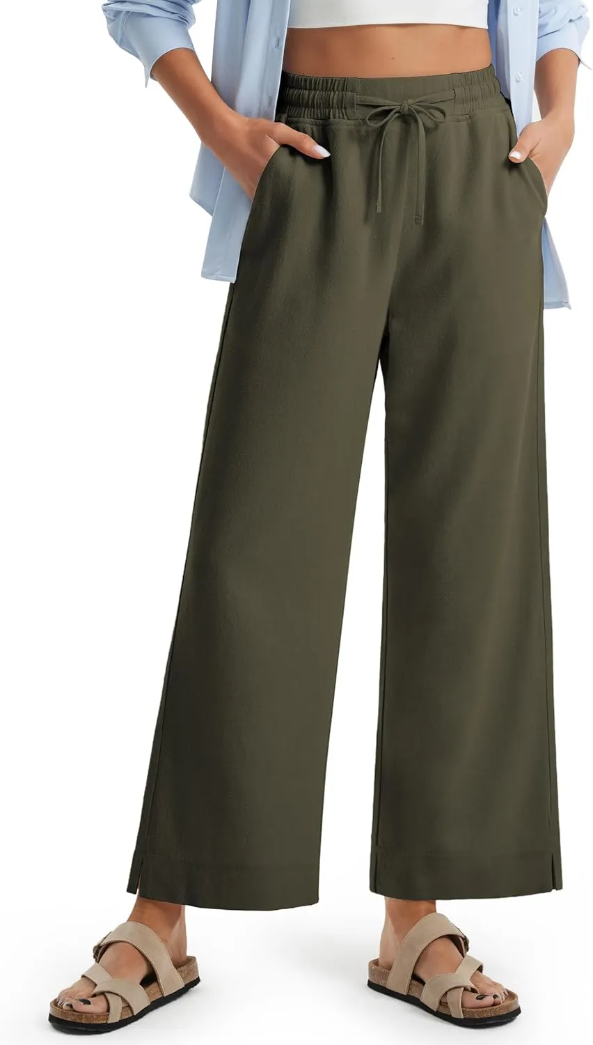 Libin Linen Pants Women Wide Leg Casual Beach Pants Cotton Linen Summer Lounge Pants Travel Work Trousers with Pockets
