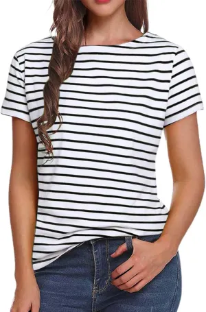 LilyCoco Women's Short Sleeve Striped Shirt Summer Crewneck T Shirt Basic Tops