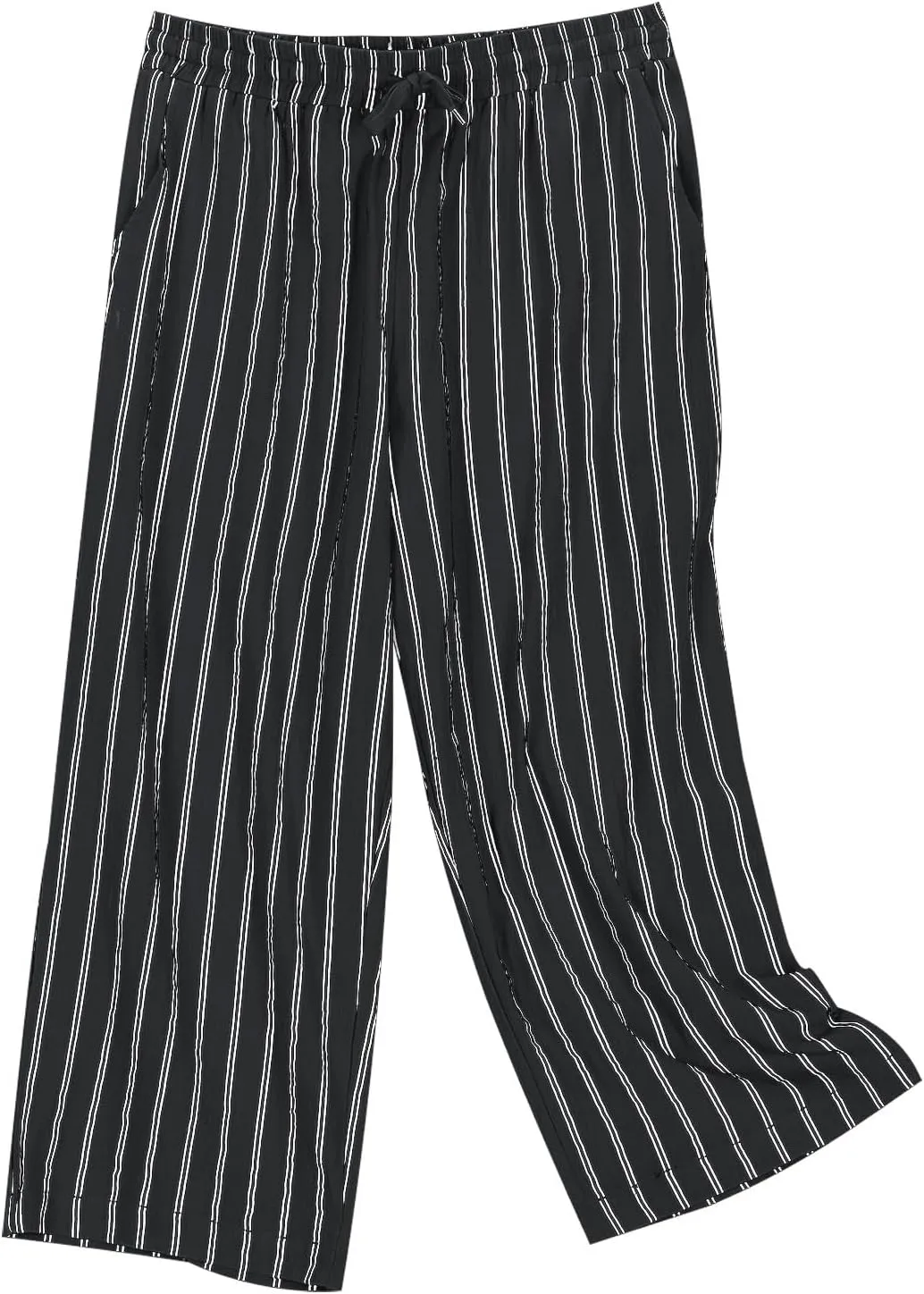 Linen Capri Pants for Women Summer Elastic Waist Casual Straight Leg Drawstring Beach Cropped Trousers with Pockets