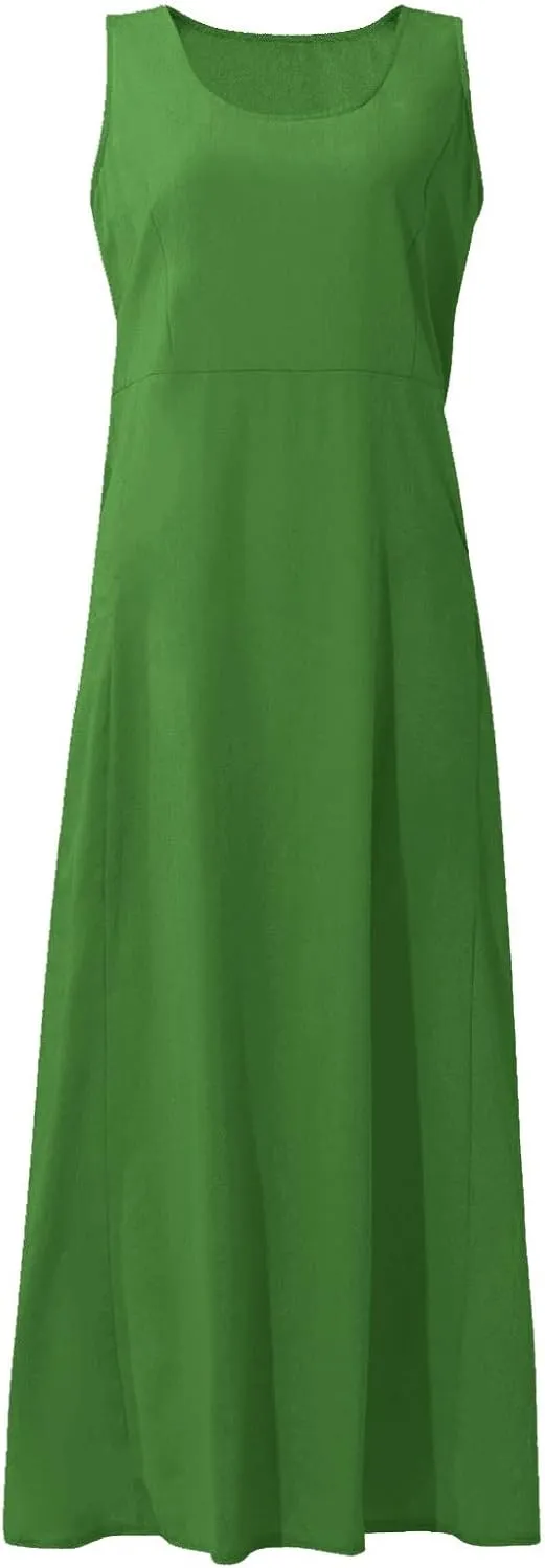 Linen Dresses for Women 2025 Boho Sleeveless Plus Size Maxi Dresses Summer Casual Vacation Beach Dresses with Pockets