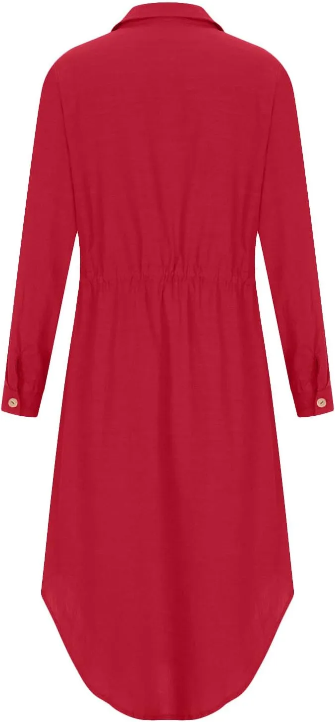 Linen Dresses for Women 2025 Casual Spring Loose Fit Lapel Shirt Dress Fashion Solid Color Button Pleated Dress