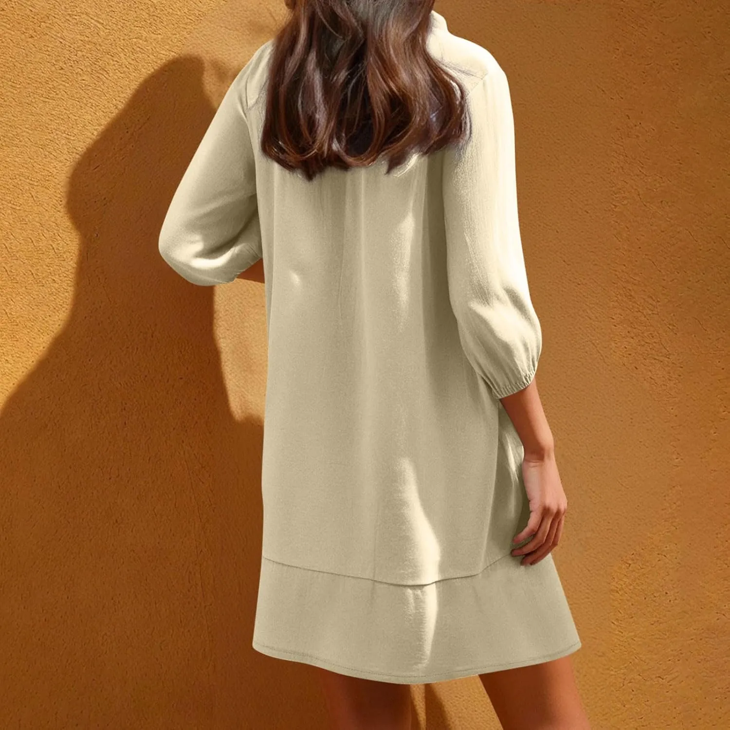 Linen Dresses for Women 2025 Casual Summer Cotton Linen Dress Tunic Flowy Mini Sundress 3/4 Sleeve Beach Outfits