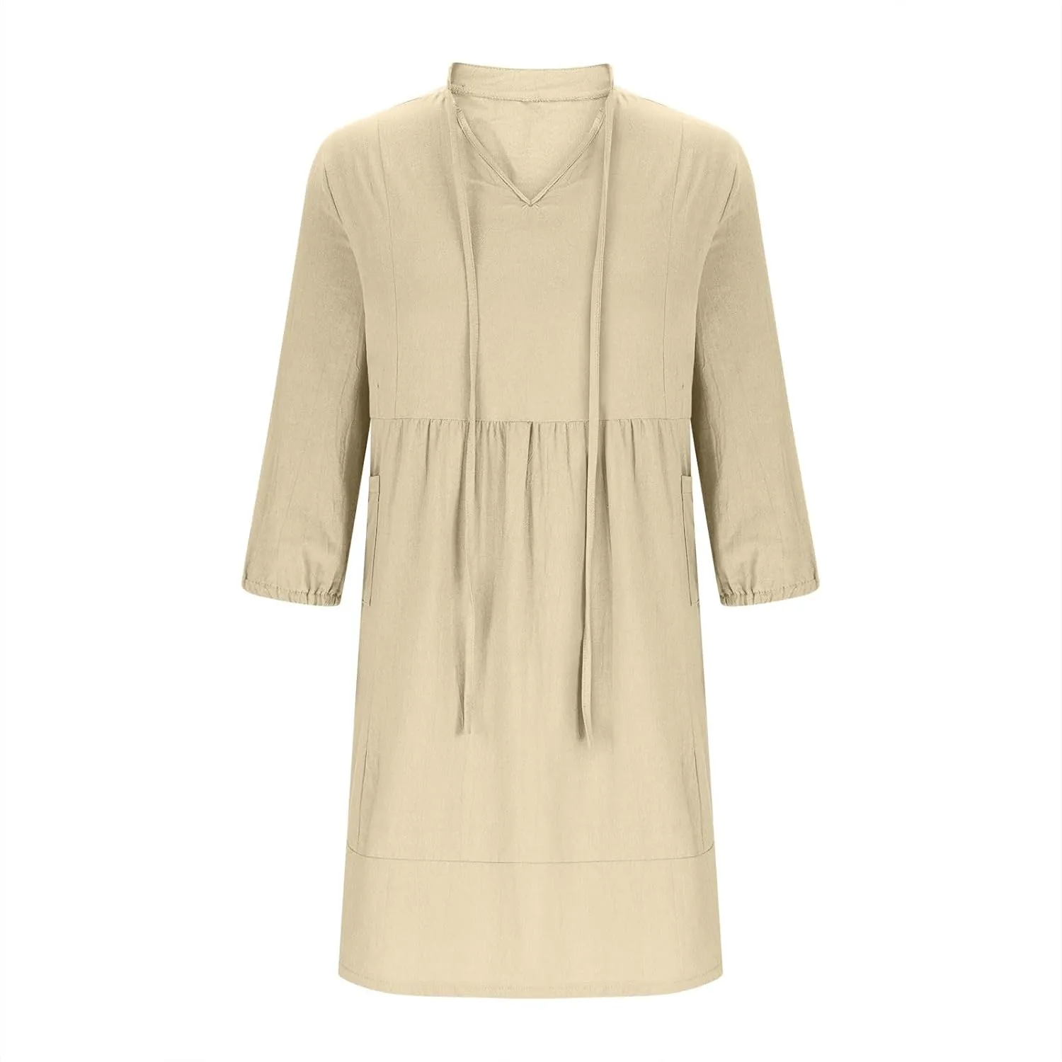 Linen Dresses for Women 2025 Casual Summer Cotton Linen Dress Tunic Flowy Mini Sundress 3/4 Sleeve Beach Outfits