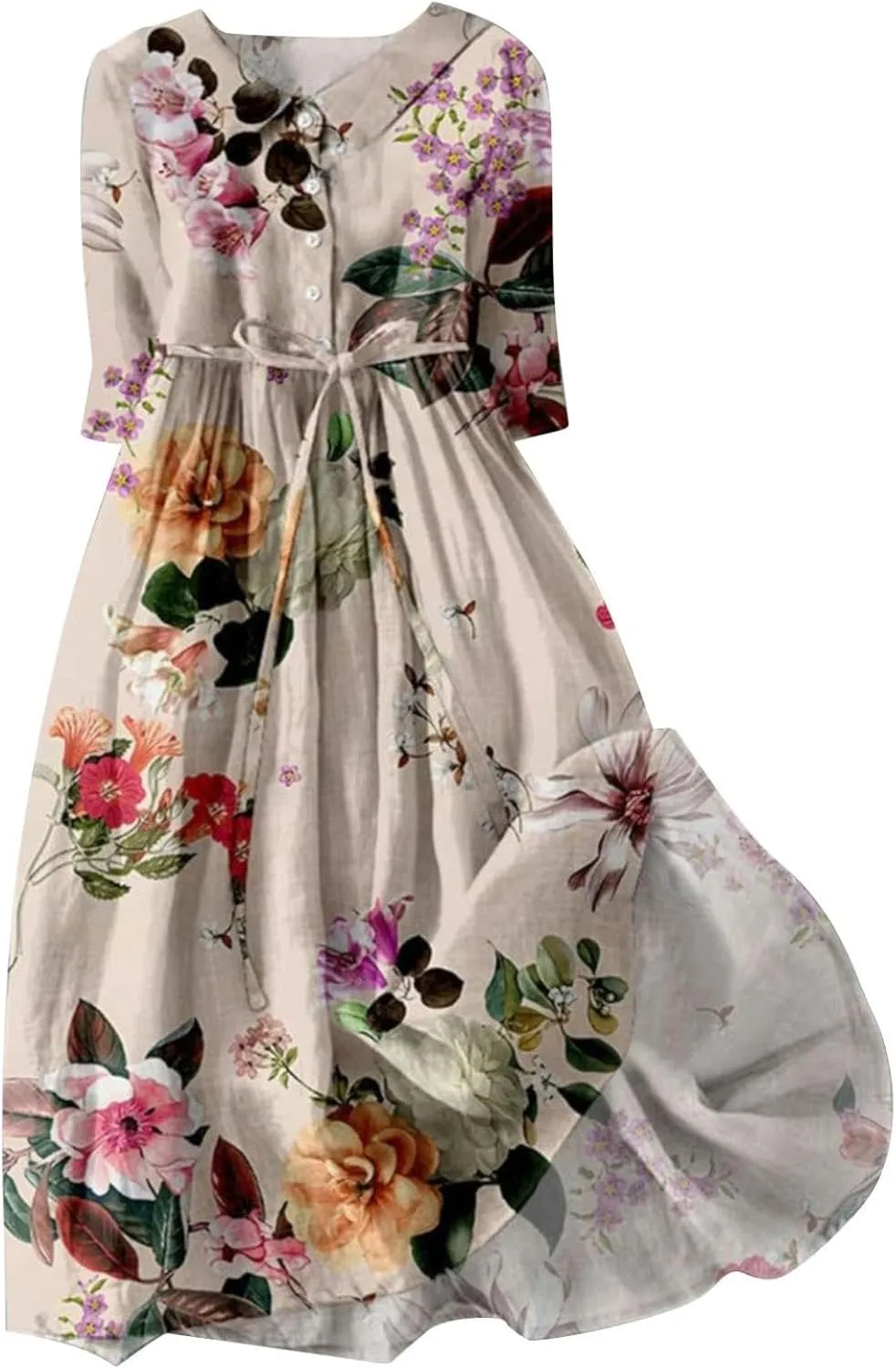 Linen Dresses Women 2025 Plus Size Floral Maxi Dress Short Sleeve Button Down t-Shirt Dress Swing Beach Sundresses