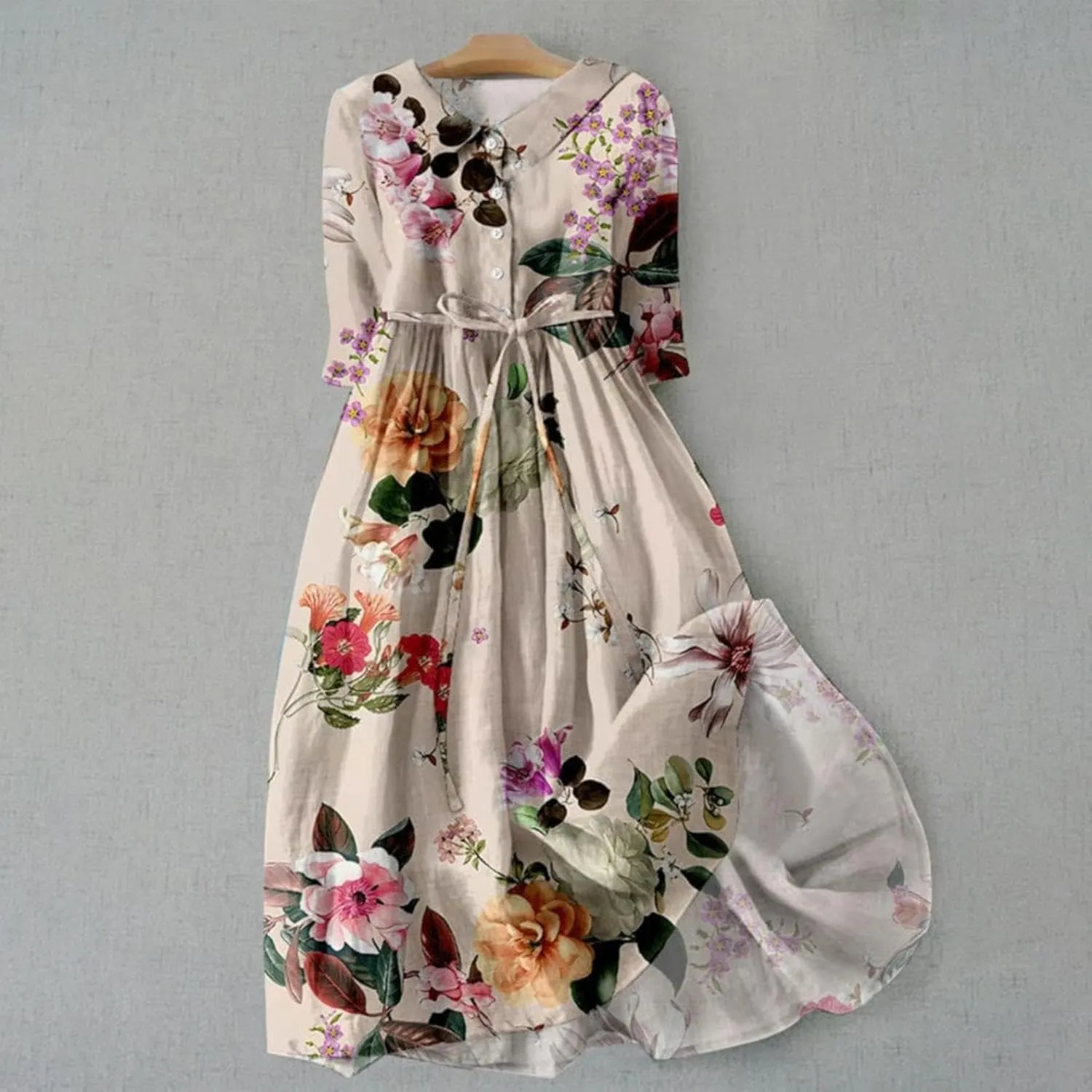 Linen Dresses Women 2025 Plus Size Floral Maxi Dress Short Sleeve Button Down t-Shirt Dress Swing Beach Sundresses