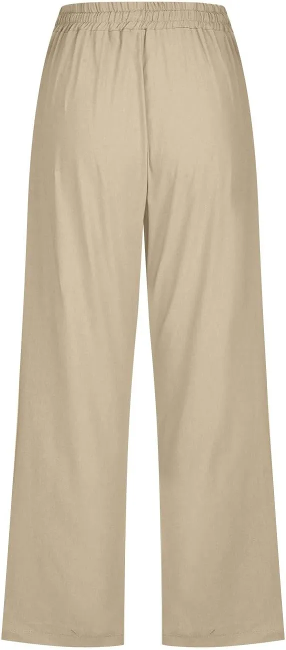 Linen Pants for Women 2025 Summer Capri Pant Trendy Drawstring Elastic Waist Cropped Trouser Comy Cotton Pants