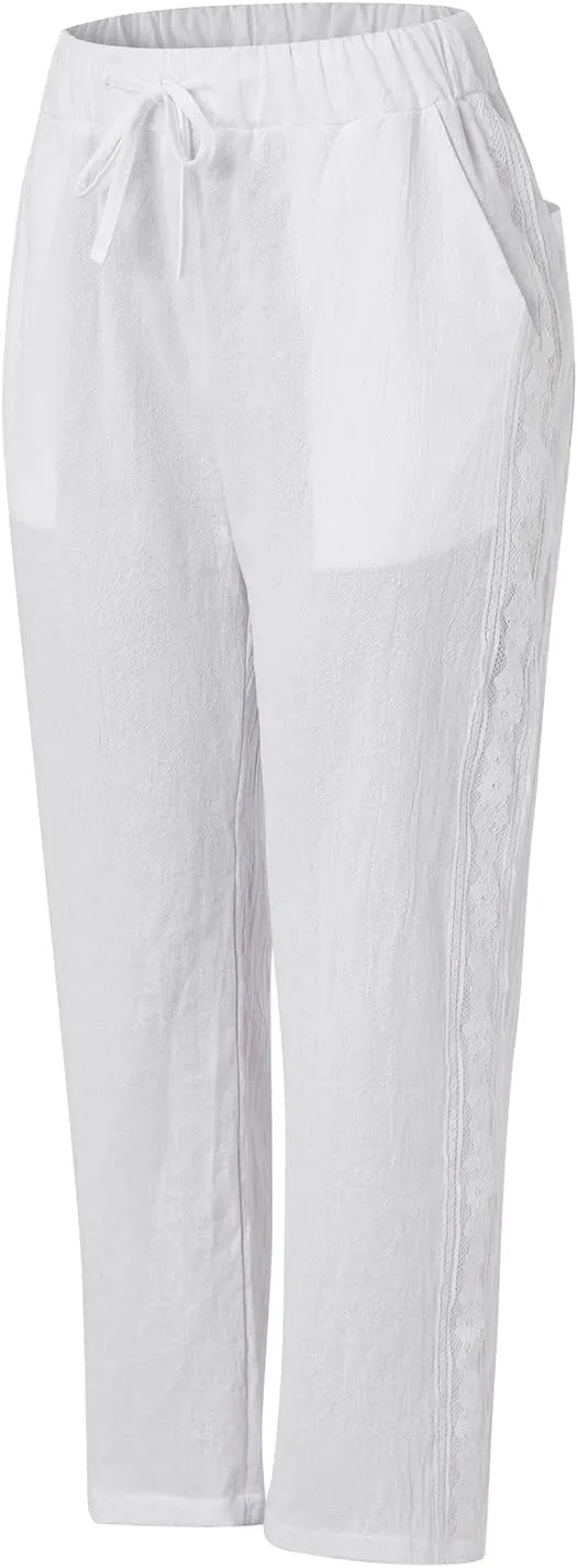Linen Pants for Women 2025 Summer High Waist Elastic Straight Leg Lounge Pant Casual Loose Beach Lightweight Trousers