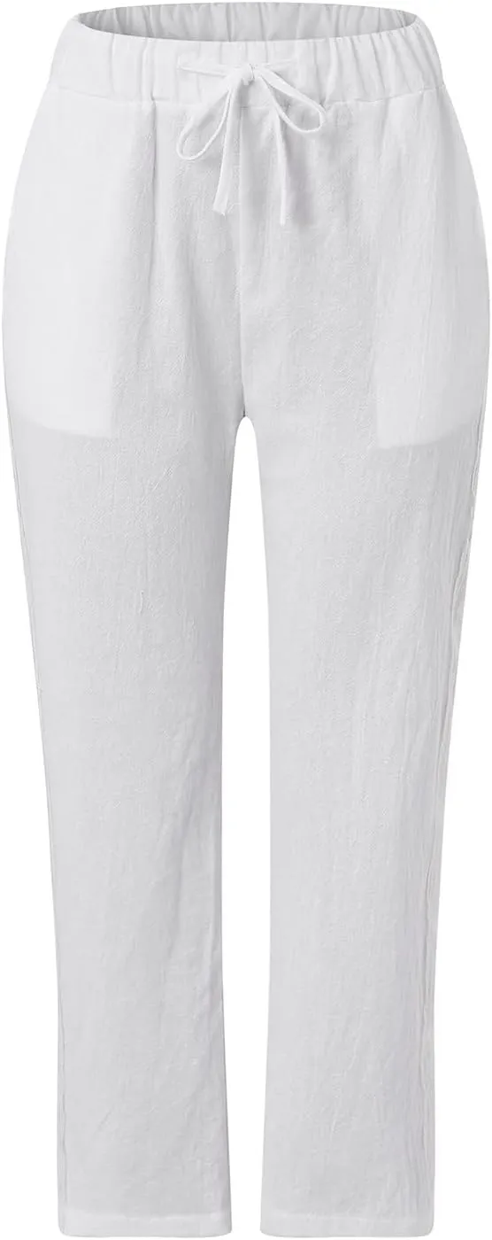Linen Pants for Women 2025 Summer High Waist Elastic Straight Leg Lounge Pant Casual Loose Beach Lightweight Trousers