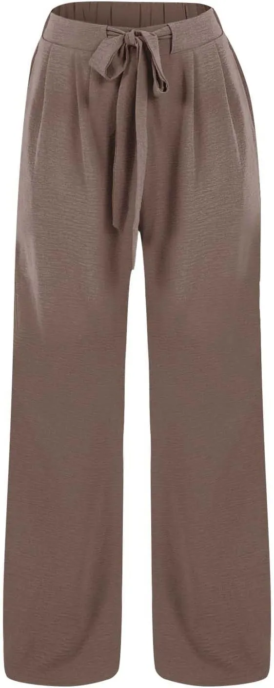 Linen Pants for Women 2025 Summer High Waisted Wide Leg Palazzo with Pockets Casual Loose Fit Flowy Beach Trousers
