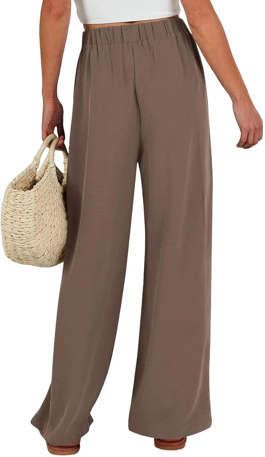 Linen Pants for Women 2025 Summer High Waisted Wide Leg Palazzo with Pockets Casual Loose Fit Flowy Beach Trousers