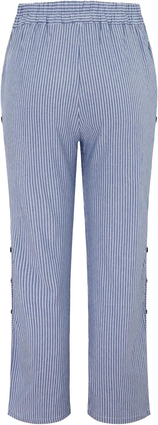 Linen Pants for Women 2025 Trendy Striped Spring Summer Casual Pants High Waist Straight Leg Trousers with Pockets