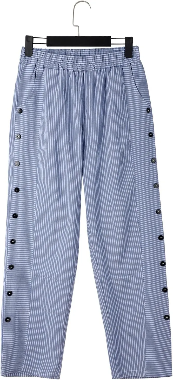 Linen Pants for Women 2025 Trendy Striped Spring Summer Casual Pants High Waist Straight Leg Trousers with Pockets
