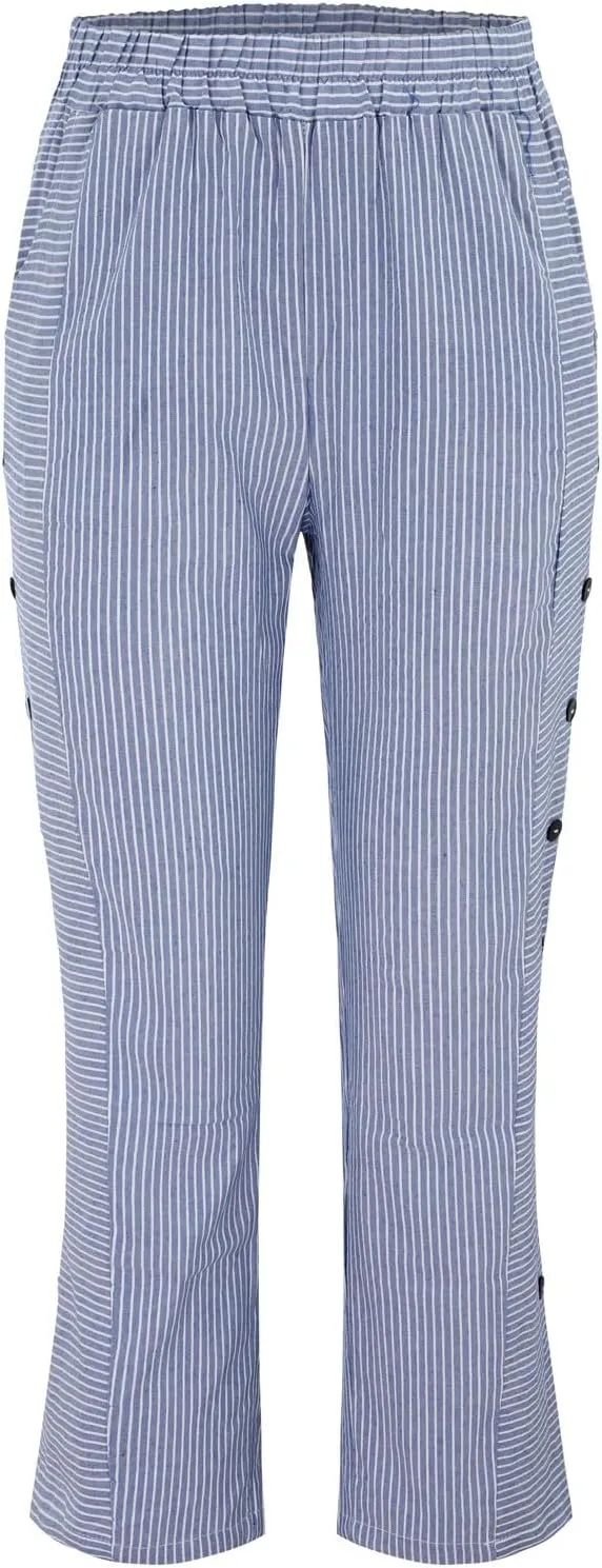 Linen Pants for Women 2025 Trendy Striped Spring Summer Casual Pants High Waist Straight Leg Trousers with Pockets