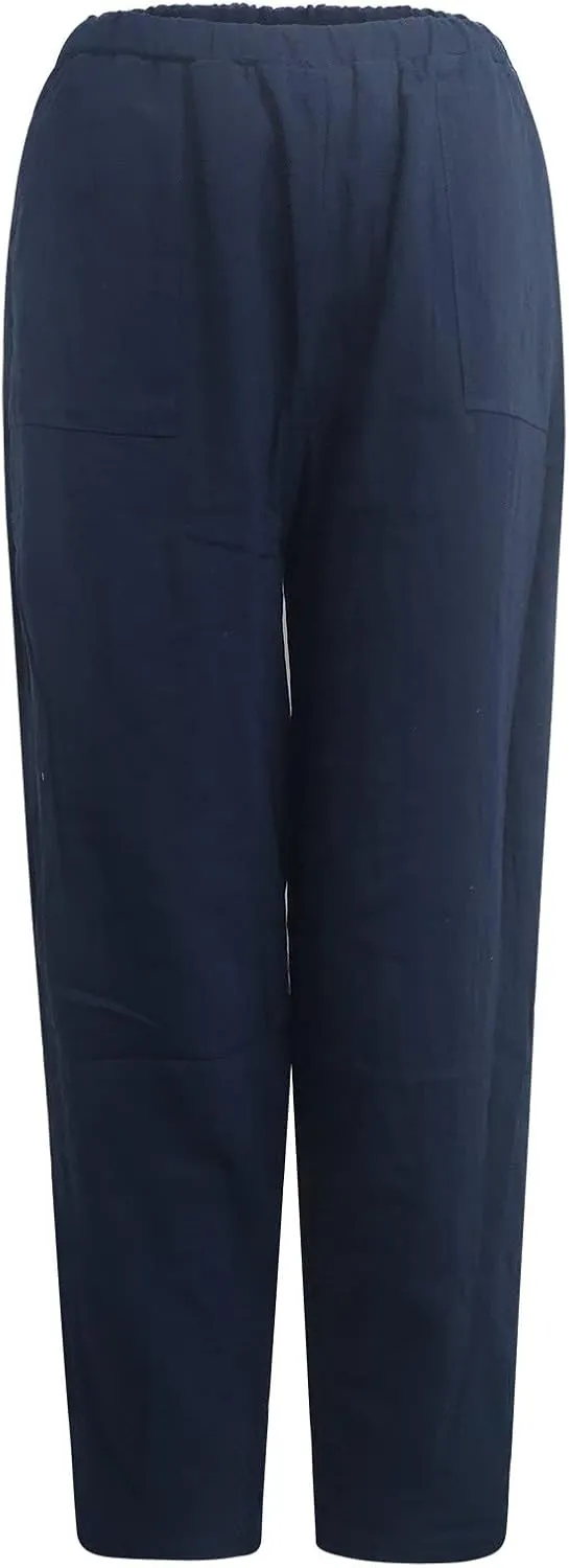 Linen Pants for Women Casual Summer Linen Pants Elastic Waist Pants Loose Tapered Pant Plus Size Trousers with Pocket