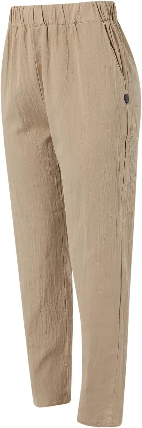 Linen Pants for Women High Waist Wide Leg Pants Loose Fit Summer Beach Pants Lightweight Long Casual Trousers Pocket