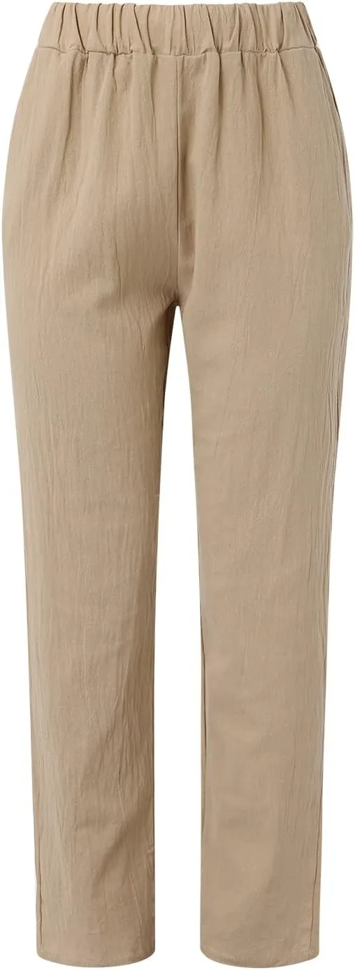 Linen Pants for Women High Waist Wide Leg Pants Loose Fit Summer Beach Pants Lightweight Long Casual Trousers Pocket