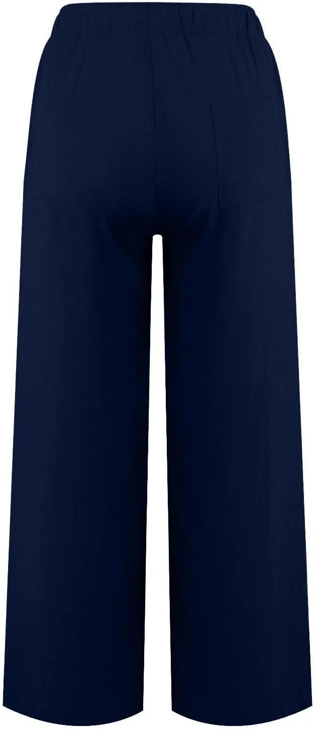 Linen Pants for Women Summer Beach Wide Leg Lounge Pant Elastic Drawstring Casual Trousers with Pockets