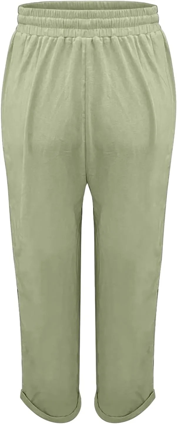 Linen Pants for Women Summer Lightweight High Waist Baggy Pants Loose Fit Comfy Straight Leg Trouser with Pockets