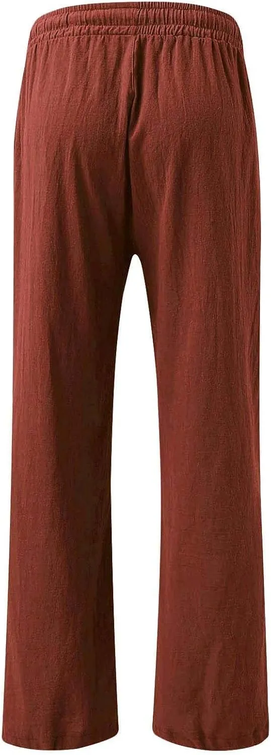 Linen Pants for Women Summer Wide Leg Palazzo Pants Drawstring Elastic Waist Loose Boho Pants Casual Beach Trousers