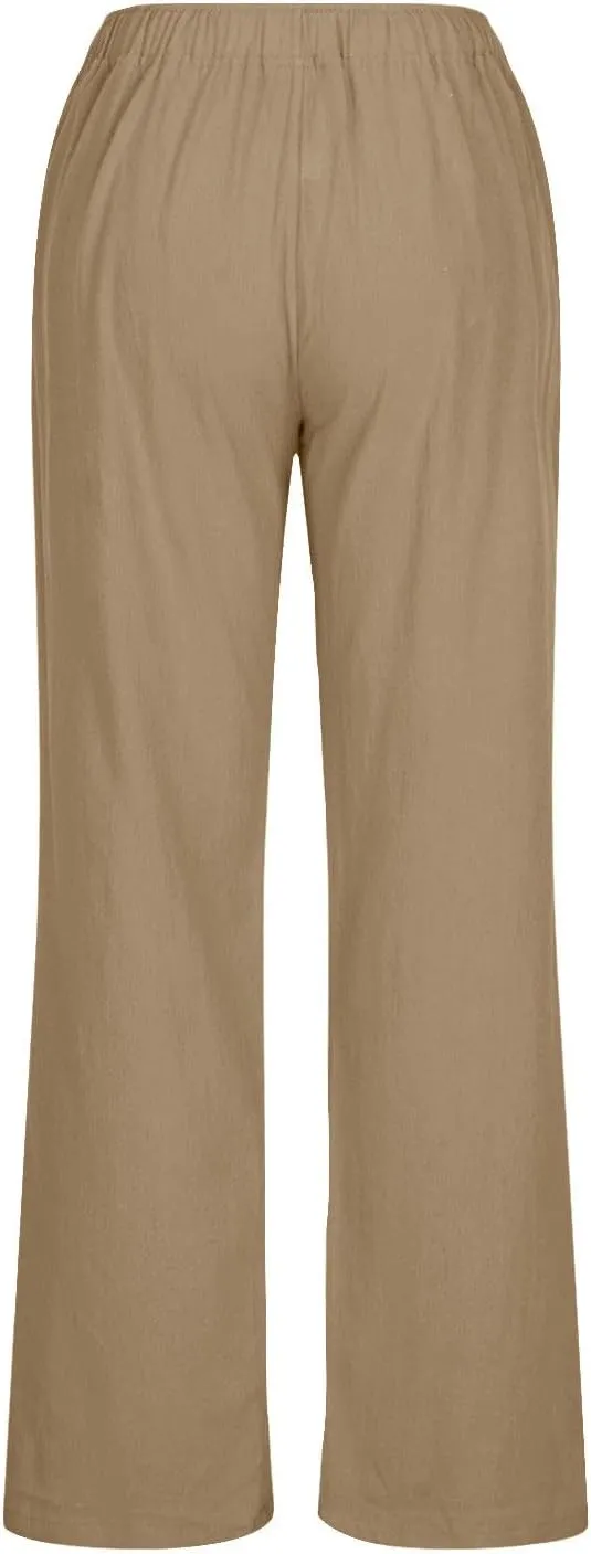 Linen Pants Women 2025 Summer Drawstring High Waist Wide Leg Trousers with Pockets Flowy Straight Vacation Outfits